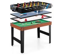 COSTWAY 4 en 1 Mesa de Multijuegos, Futbolin, Billar, Hockey, Mesa de Tenis, con Patas y Accesorios, Futbolines para Niños y Adultos para Sala de Juegos, Bares, 125 x 97 x 83 cm (Natural, 4 en 1)