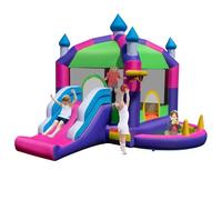 COSTWAY 5 en 1 Castillo Hinchable para Niños, Castillo Hinchable Grande con Tobogán, Piscina de Bolas, Techo Sombreado, para Niños 3-10 Años, Insuflavel Criança Interior Exterior, 385 x 332,5 x 300 cm