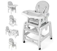 COSTWAY 5 en 1 Tronas de Bebe, Trona Portatil con 2 Bandeja Extraíble de 4 Posiciones, Cojín, Respaldo de 3 Niveles, Silla de Comer, Trona Evolutiva para 6-72 Meses