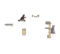 COSTWAY 5PCS Estante de Escalada para Gatos de Pared, Set de Pared de Escalada para Gatos con 4 Niveles, Hamaca, Tabla para Rascar y Almohadillas, 2