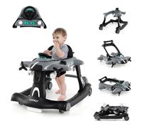 COSTWAY 6 en 1 Andador Bebés, Andador Plegable de Avión, Altura Ajustable en 3 Niveles, 6 Ruedas Universales, Caja de Música Extraíble, Tacata Bebes, Caminador Bebe para Niños de 6-18 Meses (Gris)