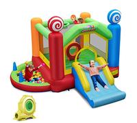 COSTWAY 6 en 1 Castillo Hinchable con Soplador, Castillo Inflable para Niños 3 a 10 años con Tobogán, Canasta de Baloncesto y 50 Pelotas, 355 x 385 x 245 cm, Insuflavel Crianças Interior Exterior