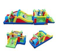 COSTWAY 6 en 1 Castillo Inflable con Toboganes Dobles y Casa de Salto, Castillo Hinchable para Niños con Área de Rebote, Escalada y Bolas Oceánicas, Insuflavel Criança Exteriores (sin soplador)