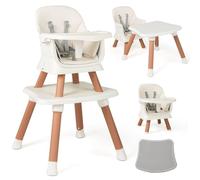 COSTWAY 6 en 1 Trona Bebe, Silla Alta para Bebés, Trona Evolutiva Bebe Convertible, Trona Portatil Bebe, Silla de Alimentación Infantil con Arnes de 5 Puntos, Bandeja y Cojín Desmontables (Blanco)