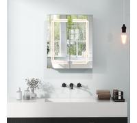 COSTWAY 60 x 70 cm Armario Espejo de Baño con Luz LED, Armario de Espejo Iluminado con 2 Enchufes y Estantes Ajustables, Espejo para Baño de Pared con 3 Colores de Luz, Función de Memoria y Antivaho