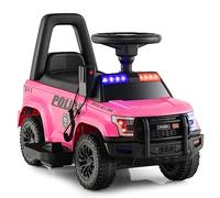 COSTWAY 6V Coche Electrico de Policía para Niños, Coche Batería para Niños con Megáfono Lateral, Bocina, Luz de Alarma y Sonido de Sirena, Reposapiés Ancho, Vehículo Electrico para 18-60 Meses (Rosa)
