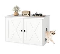 COSTWAY 80x53x50 cm Caja de Arena para Gatos con Entrada Lateral, Blanco | Mueble de Caja de Arena Oculta con Separador, Puertas Magnéticas, Arenero para Gatos para Salón, Dormitorio y Entrada