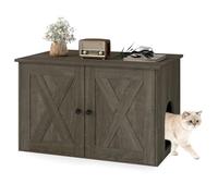 COSTWAY 80x53x50 cm Caja de Arena para Gatos con Entrada Lateral, Gris | Mueble de Caja de Arena Oculta con Separador, Puertas Magnéticas, Arenero para Gatos para Salón, Dormitorio y Entrada