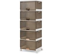 COSTWAY 85L Contenedor de Almacenamiento Apilable de 5 Cubos, Caja de Zapatos Plegable con Ruedas Desmontables, Organizador Multifuncional con Puertas Abatibles para Salon (5 Niveles)