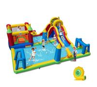 COSTWAY 9 en 1 Castillo Hinchable con Tobogán Acuático, Parque Acuático con Rocódromo, Piscina Infantil, Canasta de Baloncesto, Red de Voleibol y Porterías de Fútbol, Insuflavel Criança (Con Soplador)