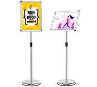 COSTWAY A3/A4 Soporte de Pie para Carteles de Metal Póster de Tablero Menú Publicidad Exterior Altura Ajustable Giratorio para Restaurante Cine Calle Hotel (plata, A3)