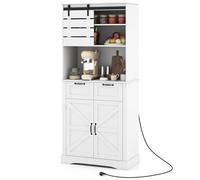 COSTWAY Alacena de Cocina con Toma de Corriente, Aparador Armario Alto para Café con Puertas, Cajones y Estante Ajustable, Soporte Microondas, Mueble Auxiliar de Cocina Completa, 80x40x180 cm, Blanco