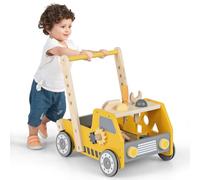 COSTWAY Andador Bebe de Madera 2 en 1, Andador de Empuje para Niños con Velocidad Ajustable y Almacenamiento Inferior, Banco de Trabajo, Juguetes Montessori para Estimulación de Creatividad