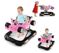 COSTWAY Andador Bebes 4 en 1, Tacata Bebe Plegable con 3 Alturas Ajustables, Bandeja de Música Desmontable, Cojín de Asiento Acolchado, Caminador para Bebe de 6+ meses (Rosa)