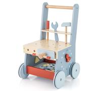 COSTWAY Andador Bebés de Madera, 2 en 1 Carrito Correpasillos con Centro de Actividades Múltiples y Almacenamiento Inferior, Caminador Infantil con Banco de Trabajo para Niños Montessori