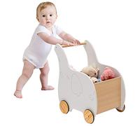 COSTWAY Andador de Carro de Madera para Niños, Carrito de Compra con Rueda, Andador de Empujes con Gran Cajón de Almacenamiento, Juego de rol Educativo, Regalo Ideal para 1 a 3 Años (Blanco)