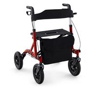 COSTWAY Andador Plegable para Ancianos con Asiento, Andadores Adultos con Ruedas Ajustable en Altura, Rueda Neumática Todo Terreno de 24 cm, Bolsa de Almacenamiento, Capacidad 160 kg (rojo)