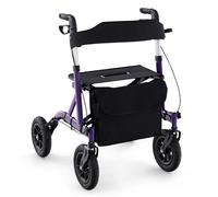 COSTWAY Andador Plegable para Ancianos con Asiento, Andadores Adultos con Ruedas Ajustable en Altura, Rueda Neumática Todo Terreno de 24 cm, Bolsa de Almacenamiento, Capacidad 160 kg (Morado)
