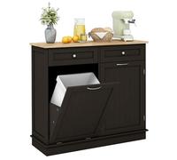 COSTWAY Aparador Auxiliar Armario de Cocina con Soporte para Botes de Basura hasta 42L Mueble de Almacenamiento de Caucho con 2 Cajones y Estante Ajustable Aparador de Cocina para Basura (Marrón)