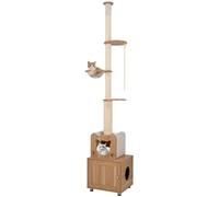COSTWAY Árbol de Gato de Piso a Techo para Gatos de Interior, 256-275 cm Altura Ajustable, Torre Rascador Gato con Caja de Arena, Cápsula Espacial, Condominio, Postes de Sisal, Plataformas Multinivel