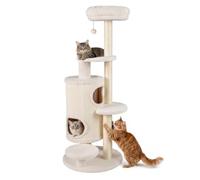 COSTWAY Árbol de Gatos con Casa Cueva de 2 Niveles, 60 x 60 x 150 cm | Torre de Escalada para Gatos con Plataformas Tapizadas, Percha con Funda Extraíble, Postes de Rascado Sisal y Bola Colgante