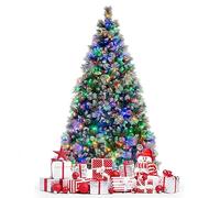 COSTWAY Árbol de Navidad Artificial de Bisagras con Agujas de Pino, 55 Conos de Pino y 55 Bayas Rojas, 400 Luces LED, Árbol de Decoración Navideña con 747 Puntas de Rama, Soporte Metálico (210cm)