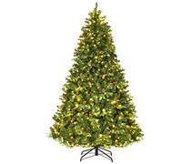 COSTWAY Árbol de Navidad Artificial Verde 225cm, Arbol de Navidad con 540 Luces Incorporadas Soporte de Metal, 71 Conos de Pino, PVC y PE, Arvore de Natal Hogar Fiesta Interior (225 cm)