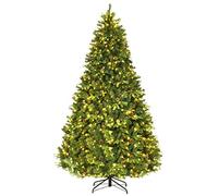 COSTWAY Árbol de Navidad Artificial Verde 240cm, Arbol de Navidad con 600 Luces Incorporadas Soporte de Metal, 81 Conos de Pino, PVC y PE, Arvore de Natal Hogar Fiesta Interior (240CM)