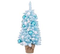COSTWAY Árbol de Navidad Azul 90 cm, Mini Arbol de Navidad Nevado Sobremesa, 12 Bolas de Algodón Natural, 24 Bolas, 136 Puntas de PVC, Arvore de Natal Pequeño (Azul)