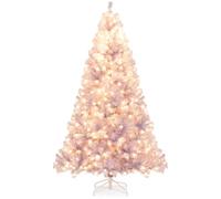 COSTWAY Árbol de Navidad con Luces Incorporadas 225cm, Arbol de Navidad con Luces Integradas 550 LED Blancas Cálidas, 8 Modos, 1300 Ramas de PVC y Pet, Christmas Tree with Light (225 cm,púrpura)