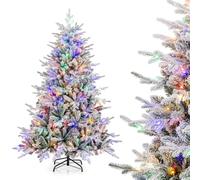 COSTWAY Arbol de Navidad Nevado 147/186 cm, arbol de Navidad con Luces Incorporadas, 160/260 Luces LED Multicolores, 8 Modos, Ramas de PVC y PE, Arvore de Natal Hogar Fiesta Interior (186 cm)