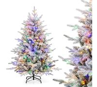 COSTWAY Arbol de Navidad Nevado 147/186 cm, arbol de Navidad con Luces Incorporadas, 160/260 Luces LED Multicolores, 8 Modos, Ramas de PVC y PE, Arvore de Natal Hogar Fiesta Interior (147 cm)