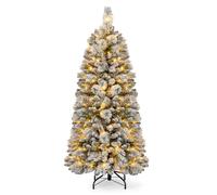 COSTWAY Arbol de Navidad Nevado 150/180 cm, Arbol de Navidad con Luces Incorporadas, 130/170 Luces LED Blancas Cálidas, Agujas de Pino, Arvore de Natal Hogar Oficina Fiesta (150 cm)