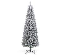 COSTWAY Árbol de Navidad Nevado 180cm, Arbol de Navidad Slim/Estrecho, 460 Puntas de PVC, Arvore de Natal Lápiz Soporte de Metal Casa/Oficina (180cm,Verde)
