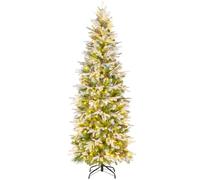 COSTWAY Arbol de Navidad Nevado 190 cm, 280 Luces Incorporadas, Arbol de Navidad Slim/Estrecho, 671 Ramas de PVC y PE, 60 Piñas, Arvore de Natal Hogar Oficina Fiesta (190cm)