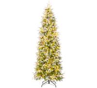 COSTWAY Arbol de Navidad Nevado 225 cm, 350 Luces Incorporadas, Arbol de Navidad Slim/Estrecho, 913 Ramas de PVC y PE, 75 Piñas, Arvore de Natal Hogar Oficina Fiesta (225cm)
