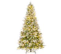COSTWAY Árbol de Navidad Nevado 225 cm, Arbol de Navidad con Luces Incorporadas, 470 Luces LED Blanco Cálido, 81 Piñas, 1135 Ramas de PE y PVC, Arvore de Natal Hogar Oficina Fiesta (225cm)