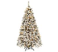 COSTWAY Árbol de Navidad Nevado con 250 Luces LED Incorporadas - Arvore de Natal con Luz Cálida, 600 Agujas PVC y Soporte de Metal (180 cm)
