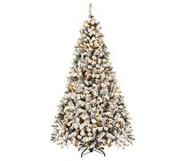 COSTWAY Árbol de Navidad Nevado con 450 Luces LED Incorporadas - Arvore de Natal con Luz Cálida, 1010 Agujas PVC y Soporte de Metal (225 cm)