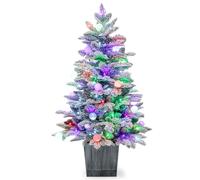 COSTWAY Arbol de Navidad Nevado con Luces 100 CM, Arbol de Navidad con Luces Incorporadas 80 Luces LED Coloridas, 20 Luces Globulares, 148 Puntas de PVC y PE, Arvore de Natal Casa Oficina