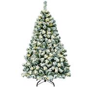 COSTWAY Árbol de Navidad Nevado con Luces 135cm, Arbol de Navidad con Luces Incorporadas 200 Luces LED de Blanco Cálido, 400 Ramas de PVC, Arvore de Natal with Light Hogar Oficina Fiesta