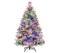 COSTWAY Árbol de Navidad Nevado con Luces 136cm, Arbol de Navidad con Luces Incorporadas con 160 Luces LED, 8 Modos, 472 Puntas PVC y PE, 26 Conos de Pino, Arvore de Natal Hogar Fiesta (136cm)