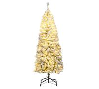 COSTWAY Arbol de Navidad Nevado con Luces 150cm, Árbol de Navidad Slim/Estrecho, 180 Luces LED, 8 Modos, Arvore de Natal Lapiz con Nieve, 329 Puntas de PVC (150cm)