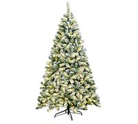 COSTWAY Árbol de Navidad Nevado con Luces 180cm, Arbol de Navidad con Luces Incorporadas 250 Luces LED de Blanco Cálido, 928 Ramas de PVC, Arvore de Natal with Light Hogar Oficina Fiesta