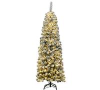 COSTWAY Árbol de Navidad Nevado con Luces 180cm, Arbol de Navidad Slim/Estrecho con Luces Incorporadas, 250 Luces LED Cálidas, Arvore de Natal con 500 Ramas de PVC(180 cm Luces)