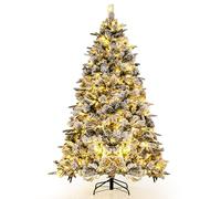 COSTWAY Arbol de Navidad Nevado con Luces 186cm, Arbol de Navidad con Luces Incorporadas, 250 Luces Blancas Cálidas, 752 Ramas PE y PVC, Agujas de Pino, Arvore de Natal Hogar Oficina Tienda