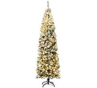 COSTWAY Árbol de Navidad Nevado con Luces 225cm, Arbol de Navidad Slim/Estrecho con Luces Incorporadas, 350 Luces LED Cálidas, Arvore de Natal con 641 Ramas de PVC (225 cm Luces)