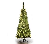 COSTWAY Arbol de Navidad Slim/Estrecho135cm, 150 Luces LED Blanco Cálido, Agujas en PVC de 226 Ramas, Arbol de Navidad con Luces Incorporadas, Arvore de Natal Hogar Fiesta Interior(135 cm)