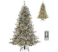 COSTWAY Árbol de Navidad Verde 180 cm, Arbol de Navidad con Luces Incorporadas, 350Luces LED Multicolor, 9 Modos, 42 Piñas y Frutos Rojos, Control Remoto, Arvore de Natal Automático Fiesta