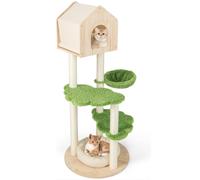COSTWAY Árbol para Gatos Altura 139 cm, Torre para Gatos de Madera con Postes Rascadores de Sisal, Plataformas de Salto, Perca, Hamaca, Centro de